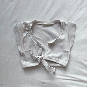 white ribbed cropped front tie Urban outfitters top